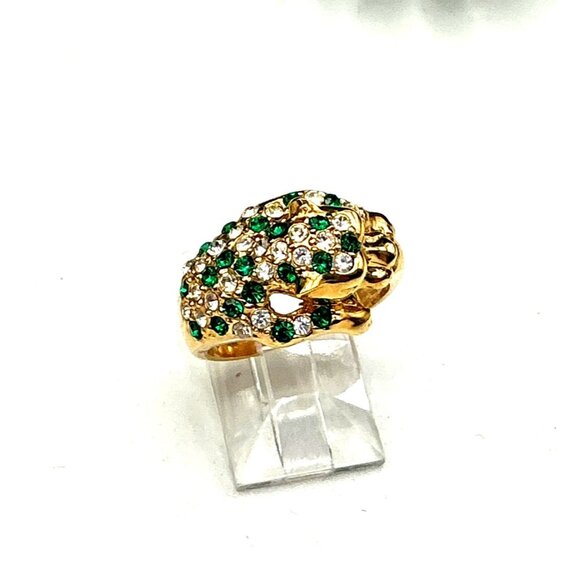 Gold-Tone Panther Ring With Green Crystal Accents sz 6.25 - Picture 7 of 8